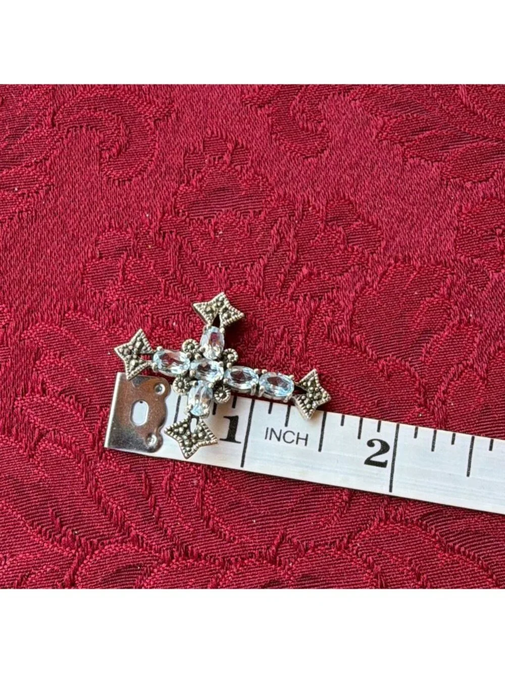 Vintage 925 Sterling Silver Blue Topaz Marcasite Cross Pendant Maltese Charm